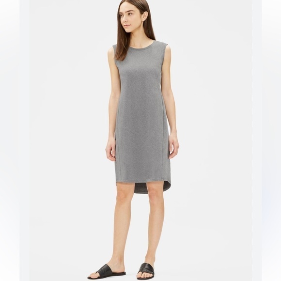 Eileen Fisher Heathered Organic Cotton Stretch Jersey Dress Size Large - Picture 6 of 7